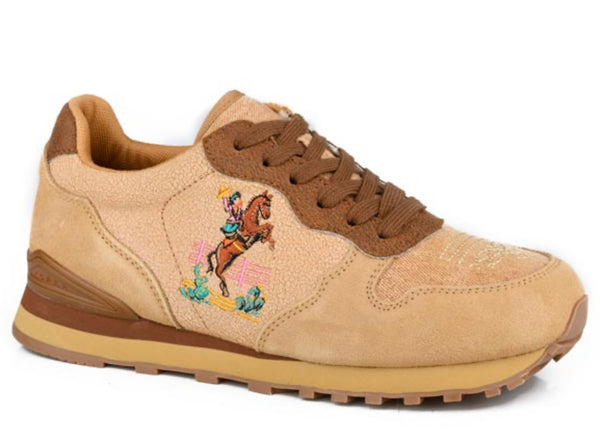 Roper Giddyup Rider - TAN COW SUED WITH HORSE EMBROIDERY,  LACE UP JOGGER