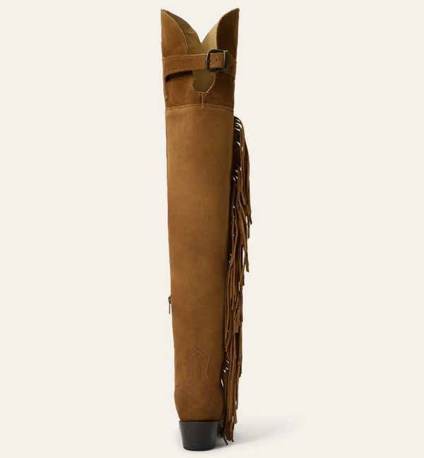 Stetson Women’s GLAM Over-The-Knee Fringe Boot - Brown Suede Vamp