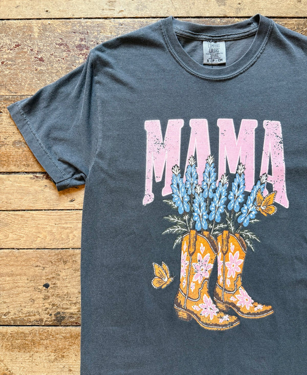 MAMA boots & flowers Graphic Tee - pepper