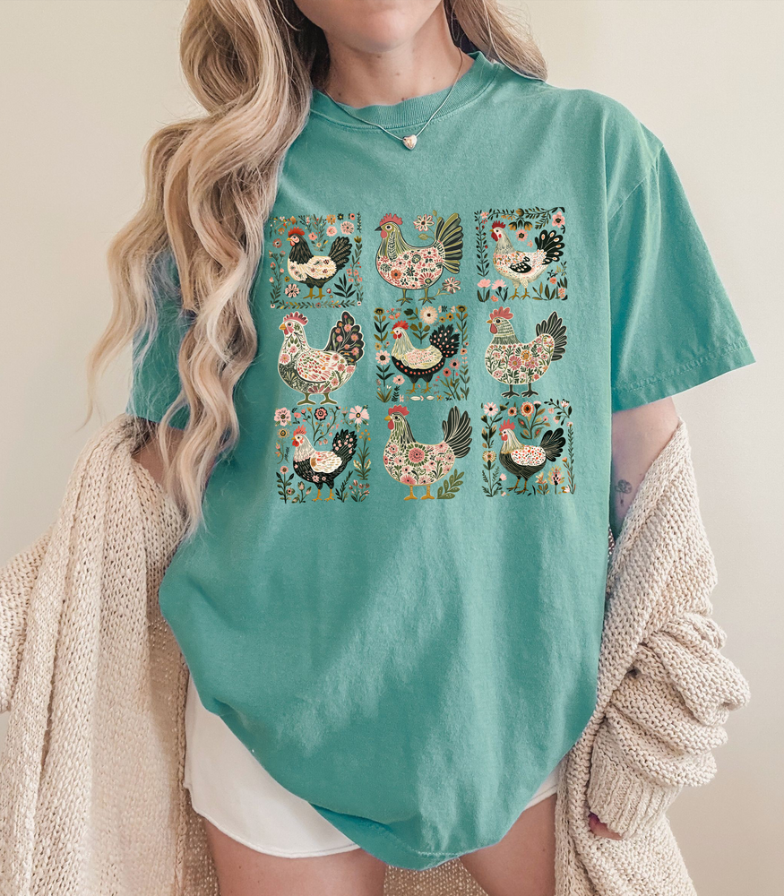 Folk Art Chicken Western Graphic Tee