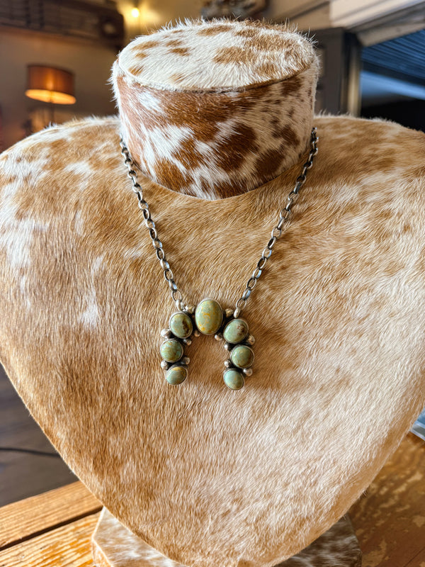 Navajo Handmade Squash Blossom Necklace - Kingman Turquoise