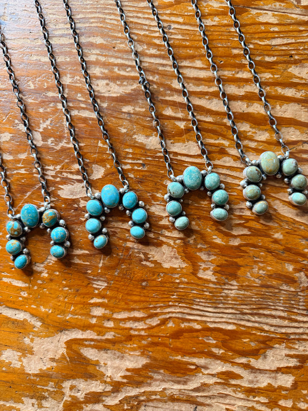 Navajo Handmade Squash Blossom Necklace - Kingman Turquoise