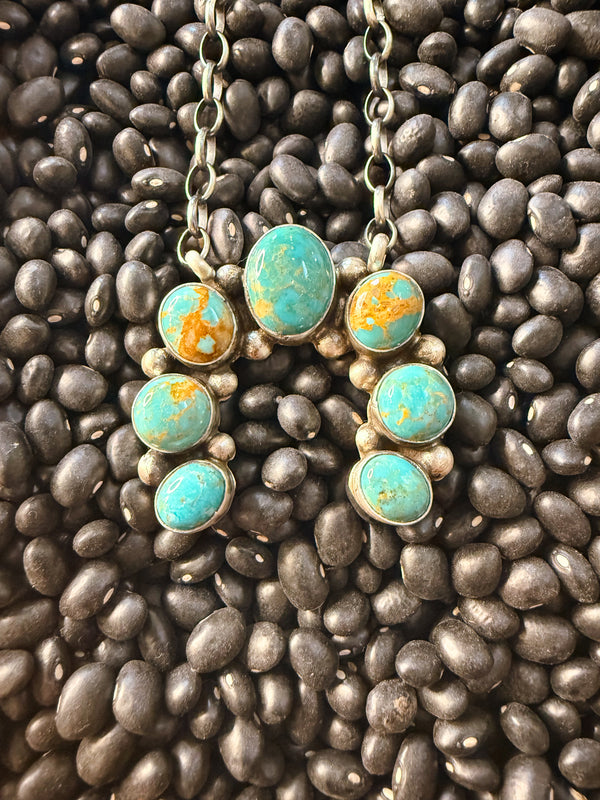 Navajo Handmade Squash Blossom Necklace - Kingman Turquoise