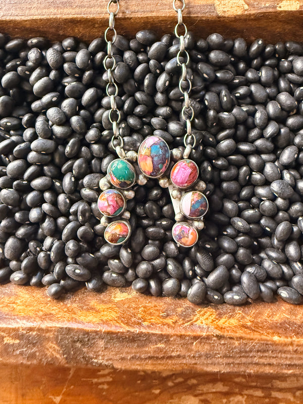 Navajo Handmade Squash Blossom Necklace - Pink Dahlia