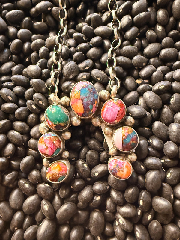 Navajo Handmade Squash Blossom Necklace - Pink Dahlia