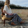 Vintage Wash Floral Jacquard Wide Leg Denim Pants