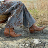 Vintage Wash Floral Jacquard Wide Leg Denim Pants