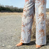 Vintage Wash Floral Jacquard Wide Leg Denim Pants