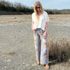 Vintage Wash Floral Jacquard Wide Leg Denim Pants