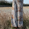 Vintage Wash Floral Jacquard Wide Leg Denim Pants
