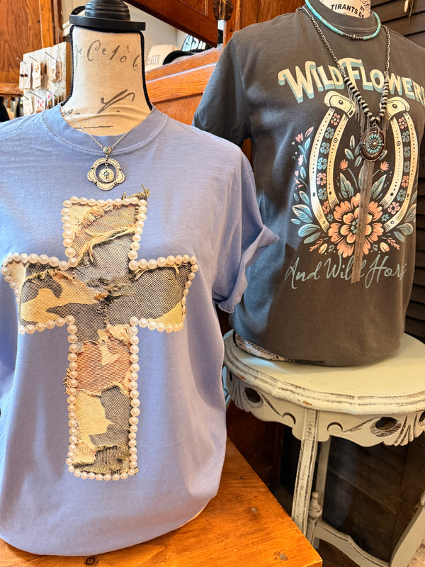 Camo and Pearls Cross Graphic Tee