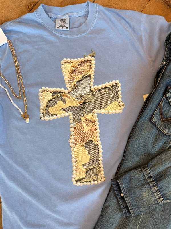 Camo and Pearls Cross Graphic Tee