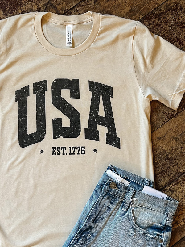 USA EST. 1776 Graphic Tee- Natural