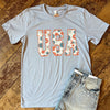 USA Floral Graphic Tee- Heather Blue