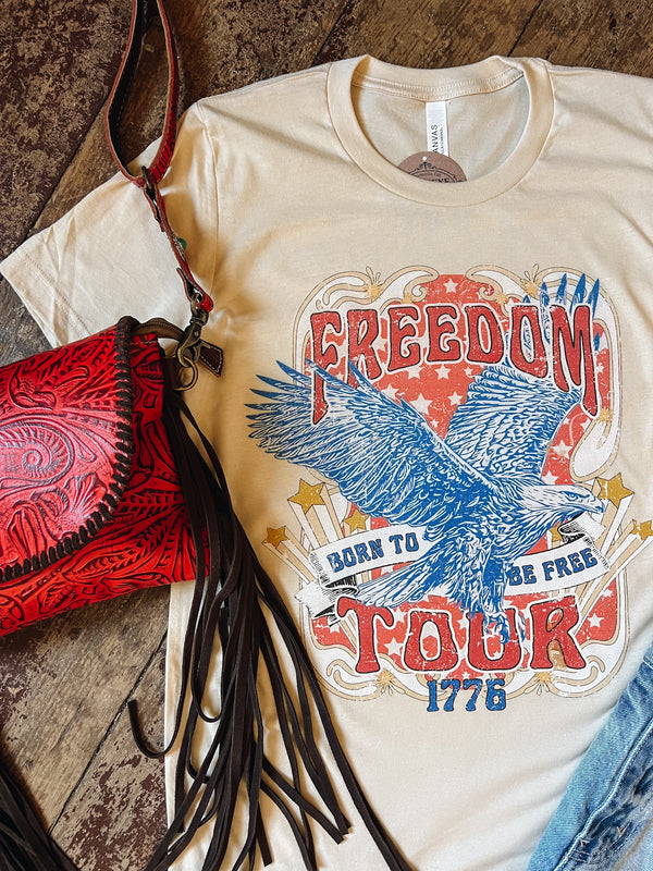 Freedom Tour 1776 “BORN TO BE FREE” Graphic Tee- Natural
