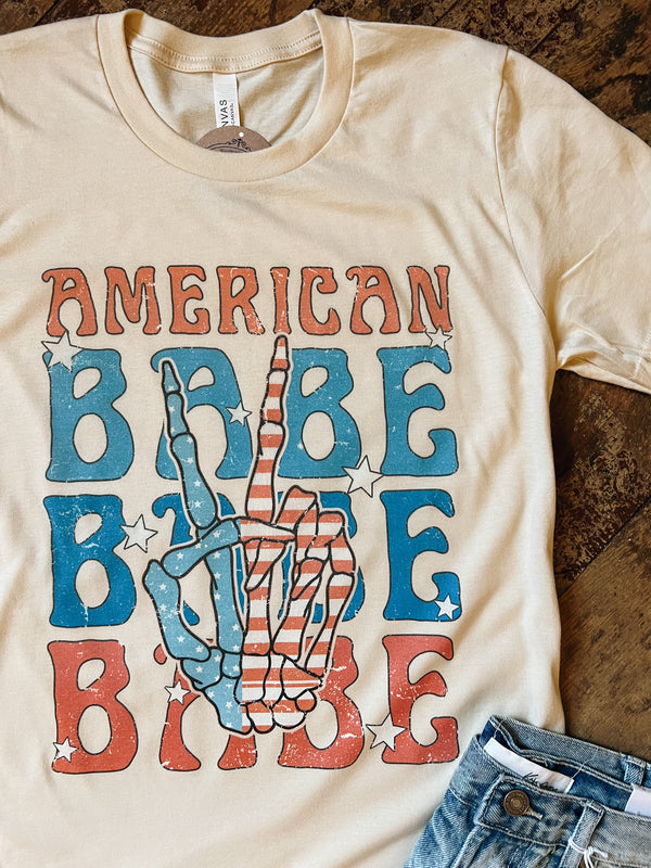 AMERICAN BABE Peace Graphic Tee- Natural