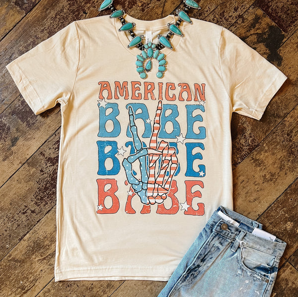 AMERICAN BABE Peace Graphic Tee- Natural