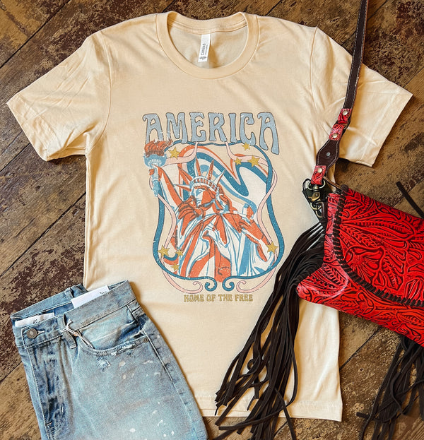 AMERICA HOME OF THE FREE Graphic Tee- Natural