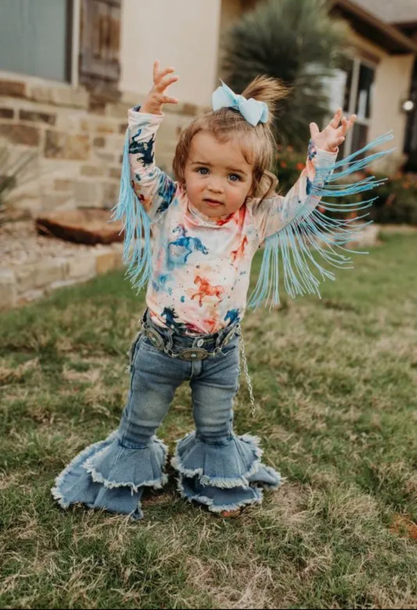 Little Girls Ruffle Denim Bell-bottom Jeans